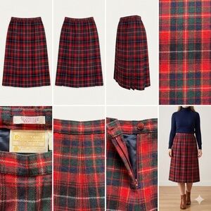 Vintage Red Plaid High-Waisted Skirt - Tartan Midi